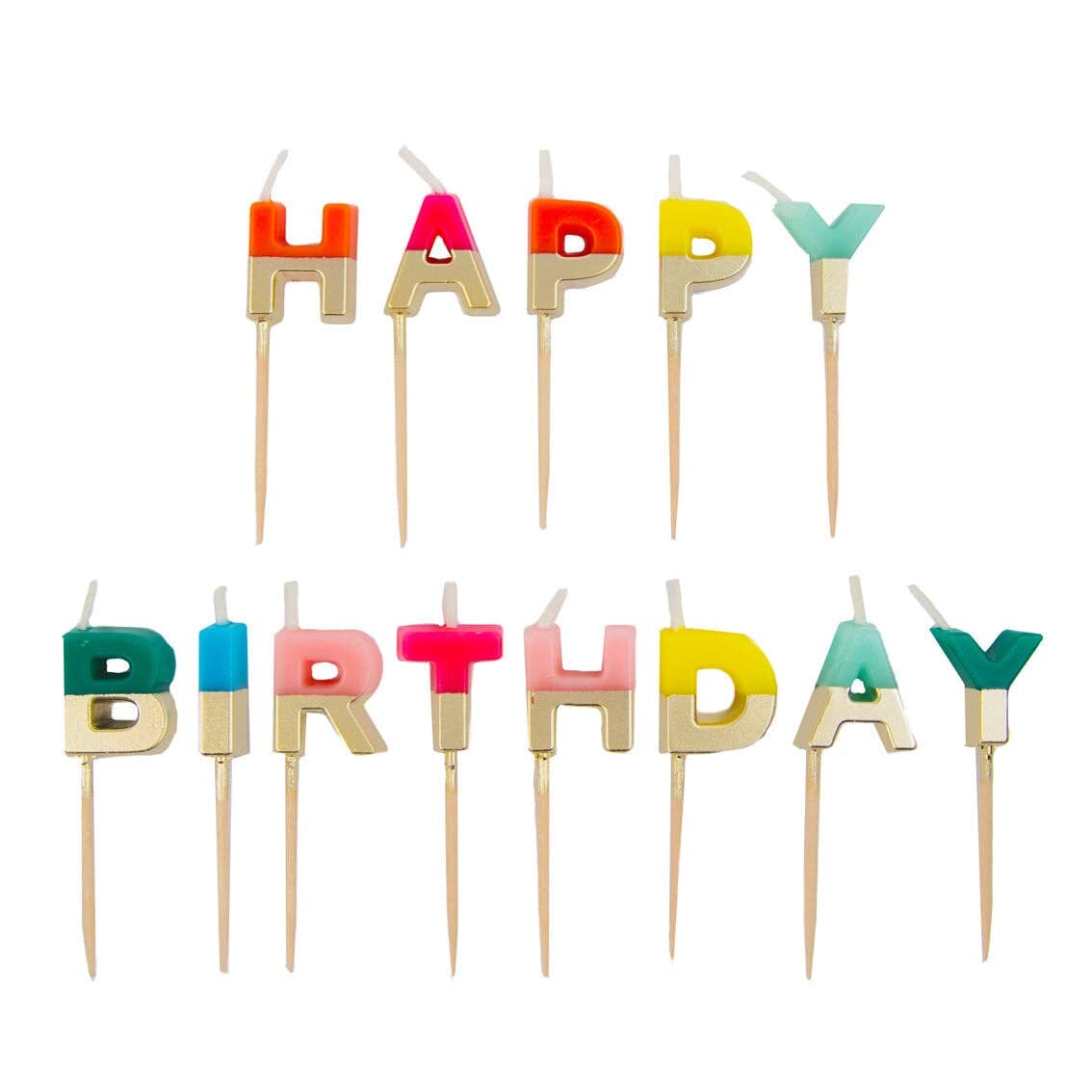 Bougies lettres « Joyeux anniversaire » arc‑en‑ciel Boutique Talking Tables 