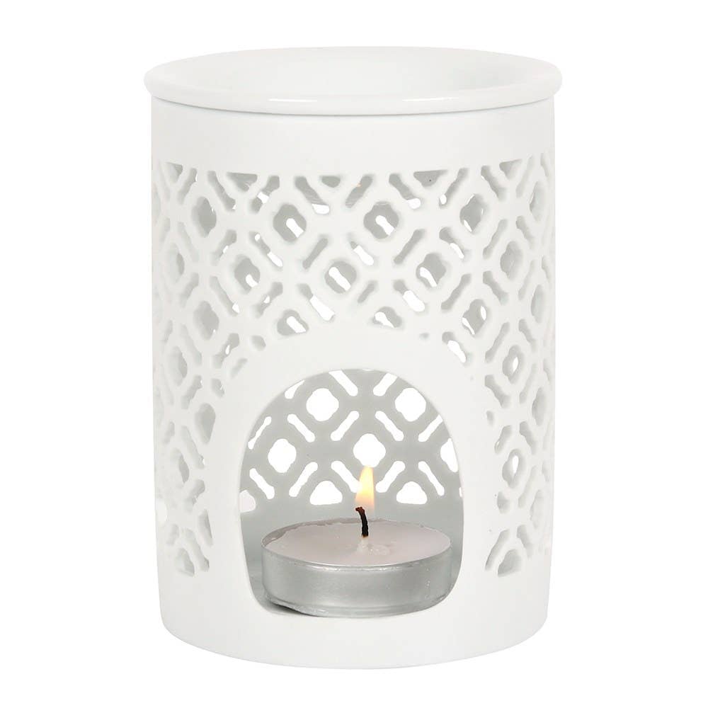 Brûle-parfum et chauffe-cire blanc mat à motif ajouré Boutique Something Different Wholesale 