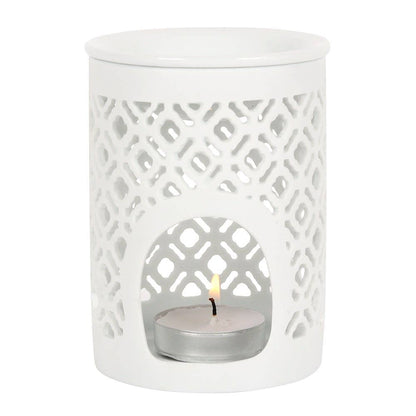 Brûle-parfum et chauffe-cire blanc mat à motif ajouré Boutique Something Different Wholesale 