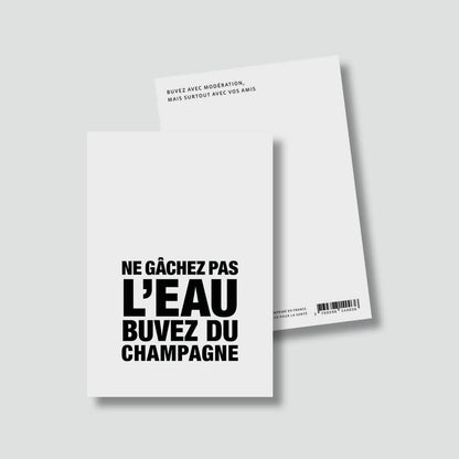 Carte postale festive – "Ne gâchez pas l’eau, buvez du champagne" Boutique Bulma Shop 