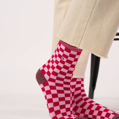 Chaussettes en coton peigné à carreaux - Rouge et rose Boutique Billybelt 