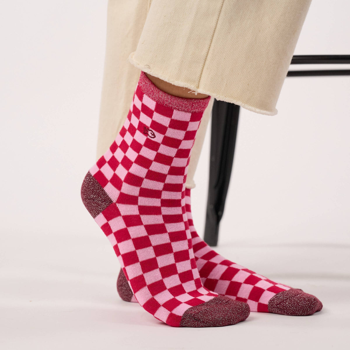 Chaussettes en coton peigné à carreaux - Rouge et rose Boutique Billybelt 