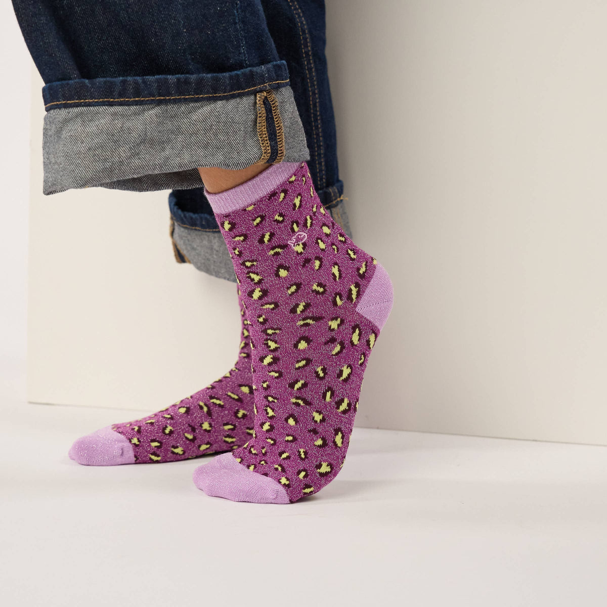 Chaussettes pailletées en coton peigné léopard - Violet Boutique Billybelt 