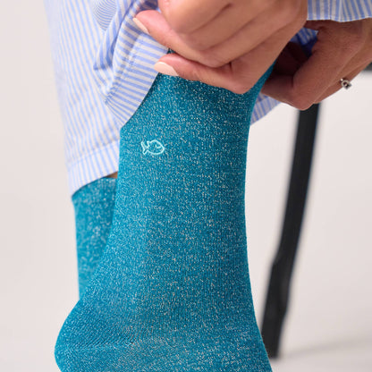 Chaussettes pailletées en coton peigné unies - Bleu canard Boutique Billybelt 