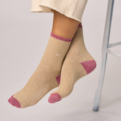 Chaussettes pailletées en coton peigné vintage - Beige Boutique Billybelt 