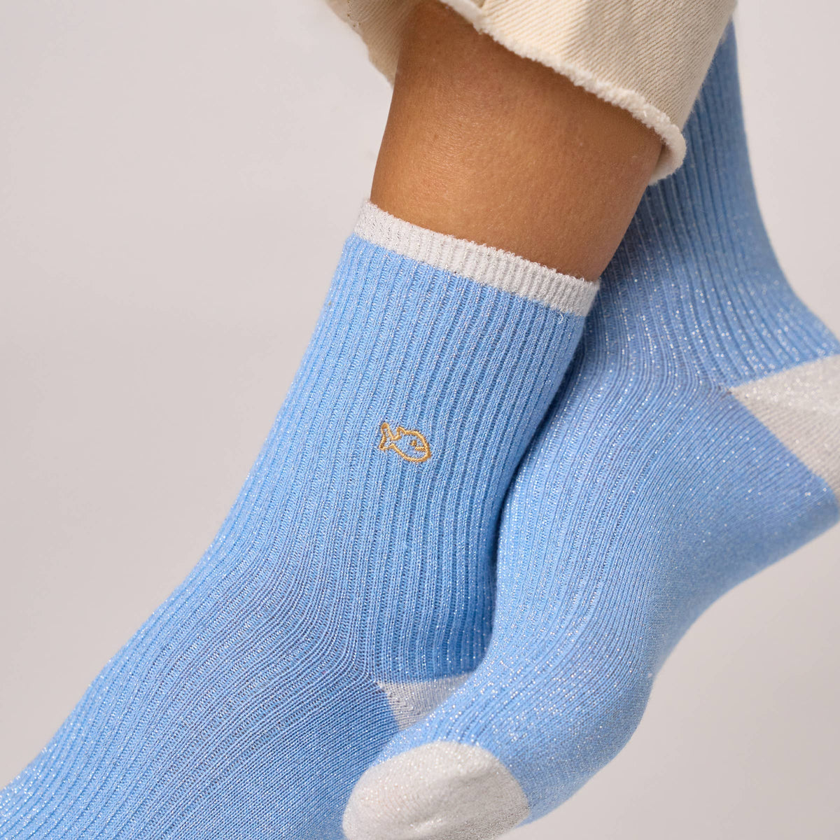 Chaussettes pailletées en coton peigné vintage - Bleu Boutique Billybelt 