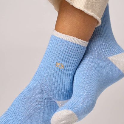 Chaussettes pailletées en coton peigné vintage - Bleu Boutique Billybelt 
