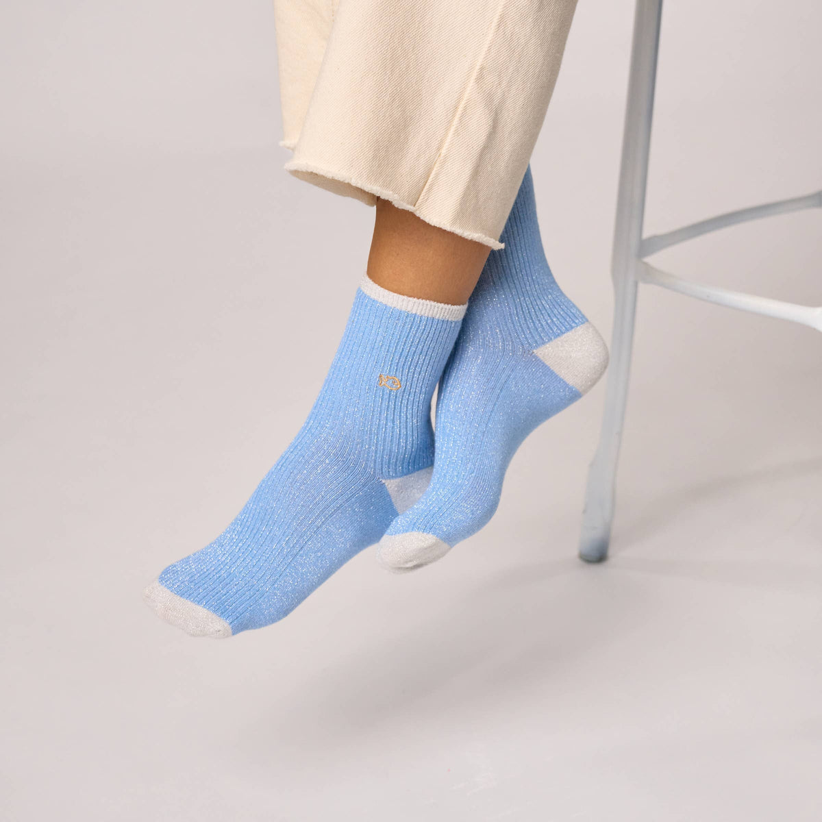 Chaussettes pailletées en coton peigné vintage - Bleu Boutique Billybelt 