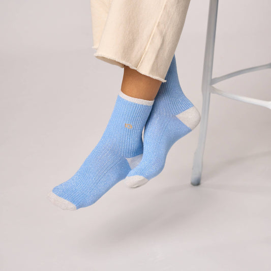 Chaussettes pailletées en coton peigné vintage - Bleu Boutique Billybelt 