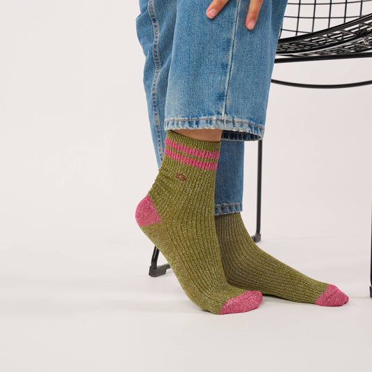 Chaussettes pailletées en coton peigné vintage - Kaki Boutique Billybelt 