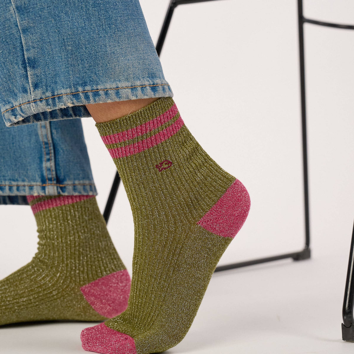Chaussettes pailletées en coton peigné vintage - Kaki Boutique Billybelt 