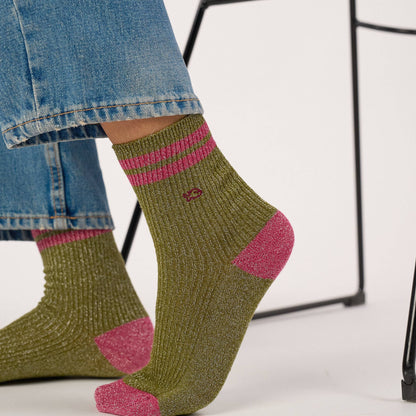 Chaussettes pailletées en coton peigné vintage - Kaki Boutique Billybelt 