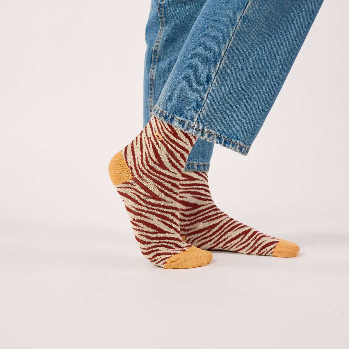 Chaussettes pailletées en coton peigné zèbre - Marron Boutique Billybelt 