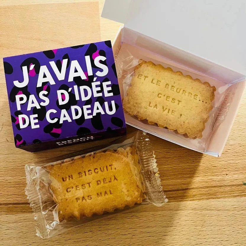 Coffret 4 biscuits humoristiques French Biscuit "J’avais pas d’idée de cadeau" Boutique French Biscuit 