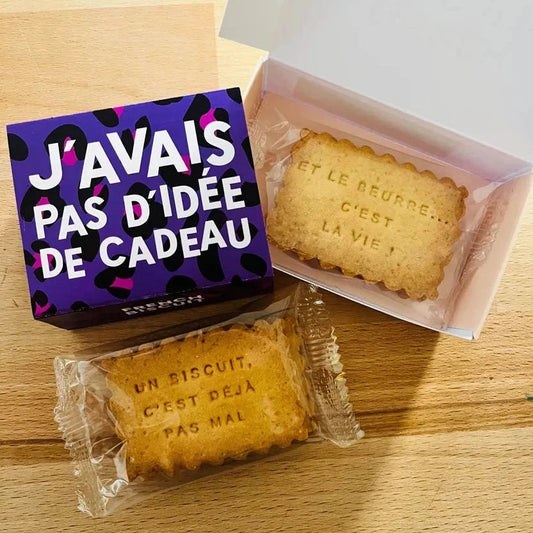 Coffret 4 biscuits humoristiques French Biscuit "J’avais pas d’idée de cadeau" Boutique French Biscuit 