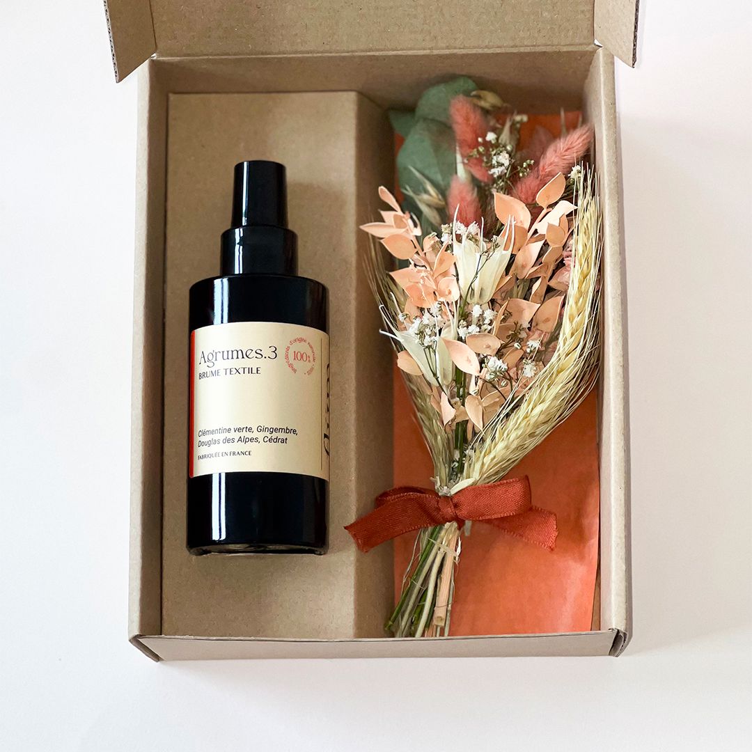 Coffret Signature Flüm – Brume textile 100ml & bouquet de fleurs séchées Boutique Flüm Agrume.3 
