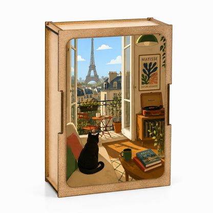 Mini puzzle Fenêtre de Paris avec chat noir Boutique Bywood 