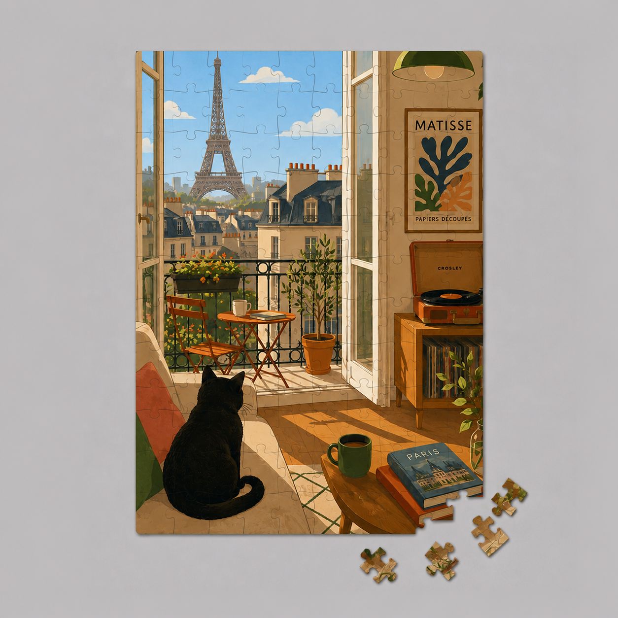 Mini puzzle Fenêtre de Paris avec chat noir Boutique Bywood 