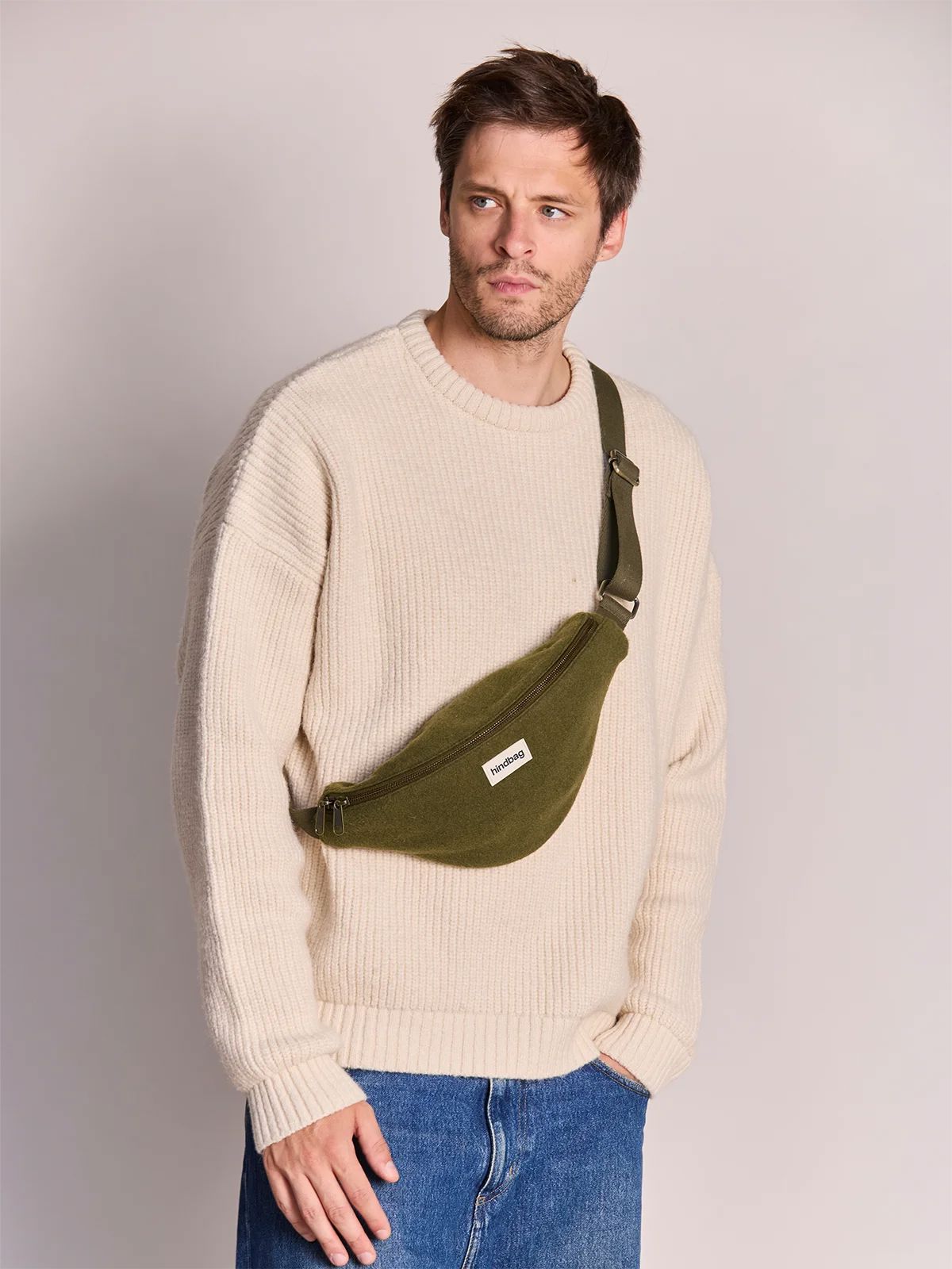 Sac banane Olivia effet lainé khaki Boutique Hindbag 
