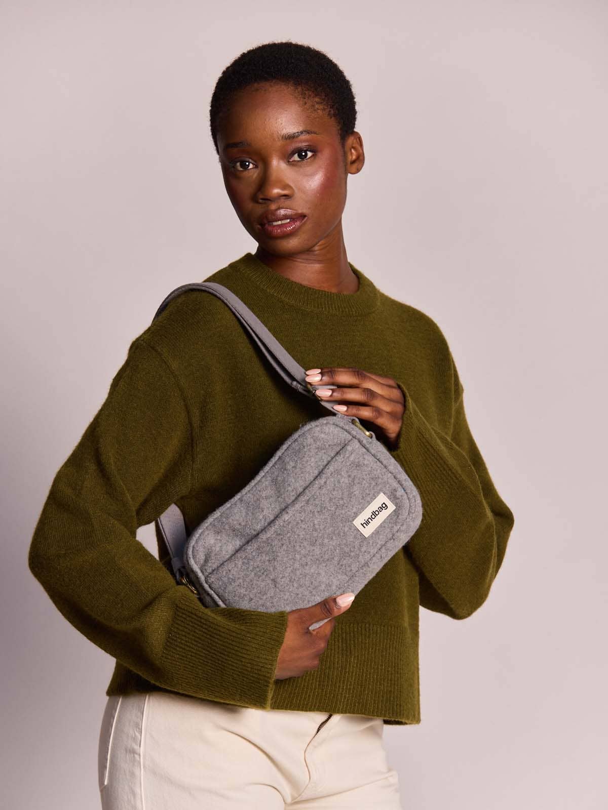 Sac bandoulière Nino effet lainé grise Boutique Hindbag 