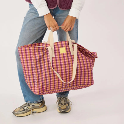Sac cabas en coton biologique vichy violet et orange Boutique Billybelt 