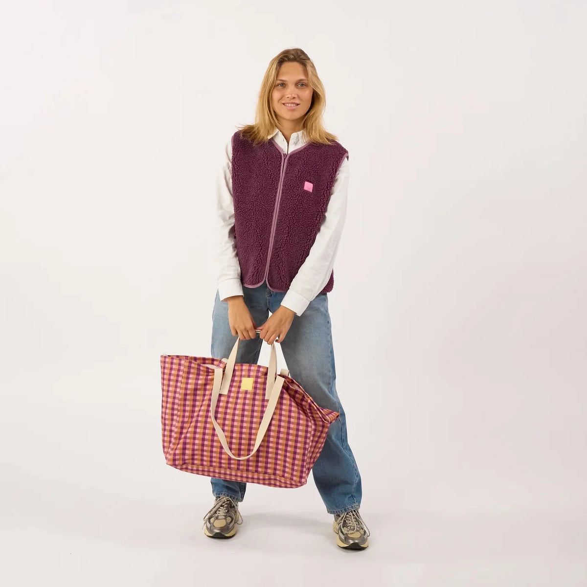Sac cabas en coton biologique vichy violet et orange Boutique Billybelt 