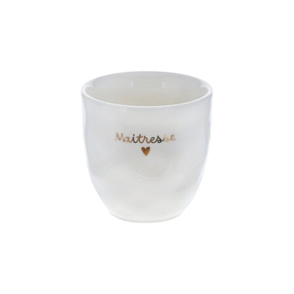 Tasse à café en céramique "Maîtresse" avec inscription dorée – Atelier Jasmin Boutique Le Petit Souk 