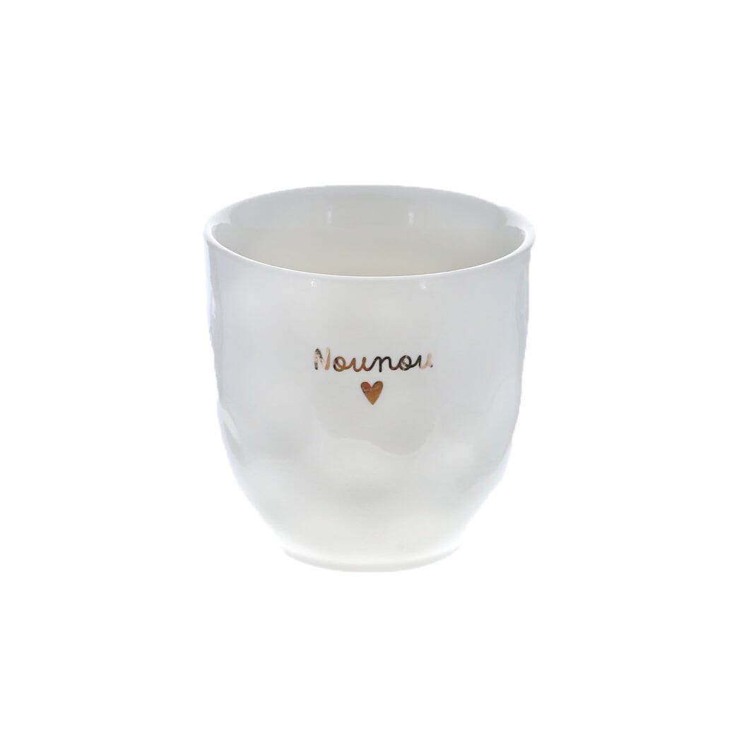 Tasse à café en céramique "Nounou" avec inscription dorée – Atelier Jasmin Boutique Le Petit Souk 